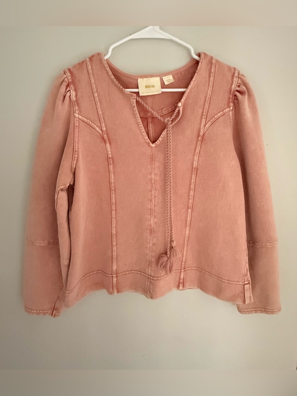Maeve by Anthropologie Pink Washed Sweatshirt Top | Size L | Boho Chic